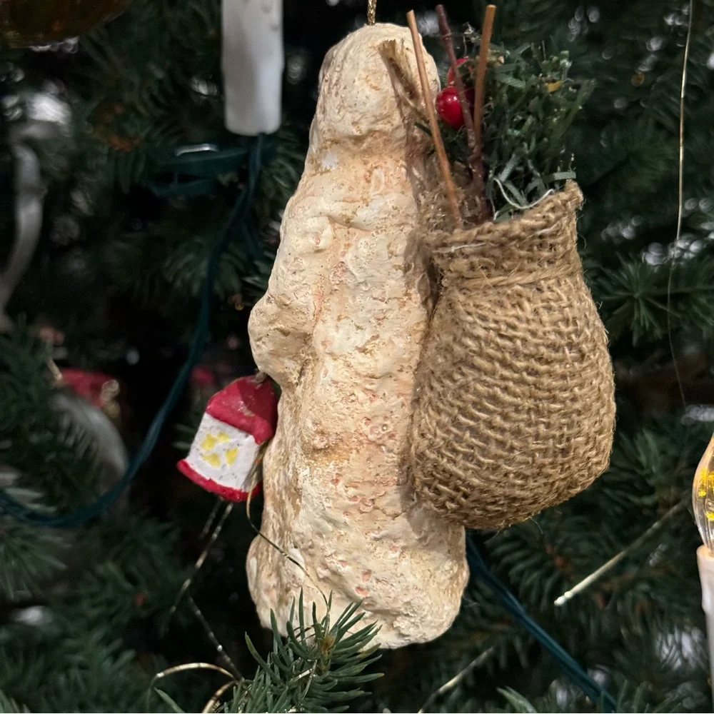 Vintage Pottery Barn Ceramic Christmas Ornament: Santa Claus With bad
